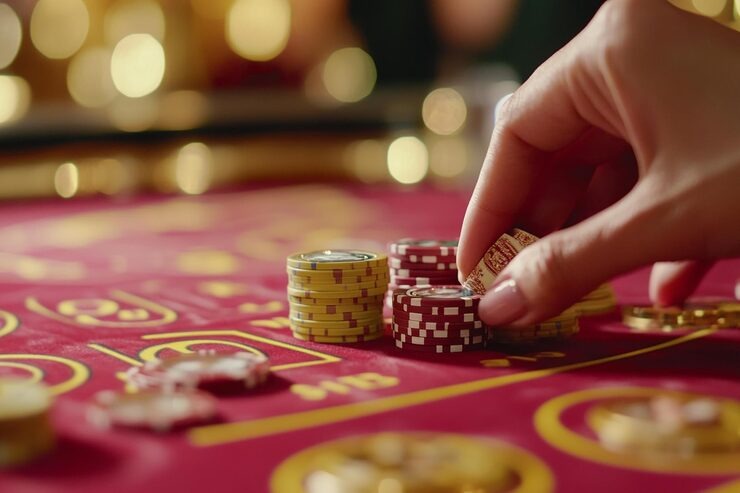 Baccarat table with player and banker cards
